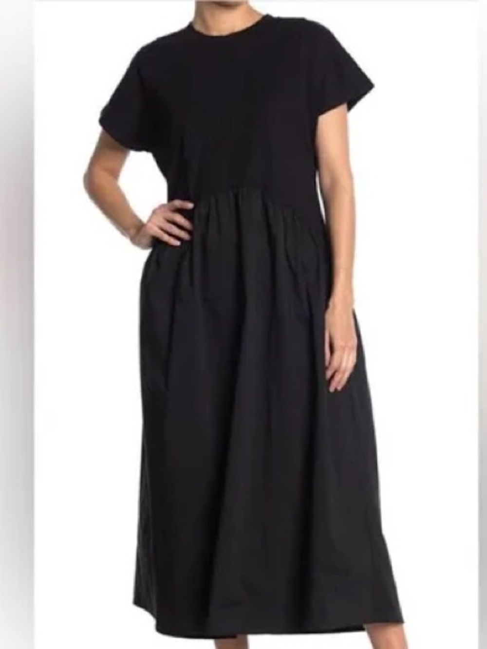 MELLODAY Black Short-Sleeve Midi Dress